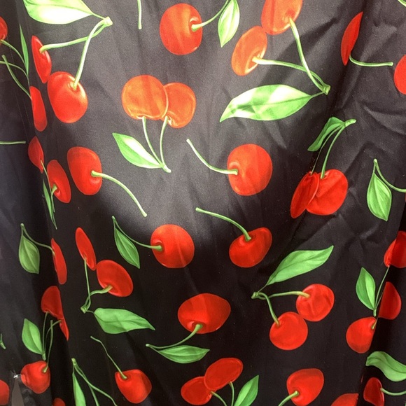 For Love & Lemons Xena Cherry Print Tie Back Cut Out Satin Side Slit Midi Dress - Picture 3 of 4